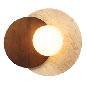 Arandela Travertino + Madeira + Vidro